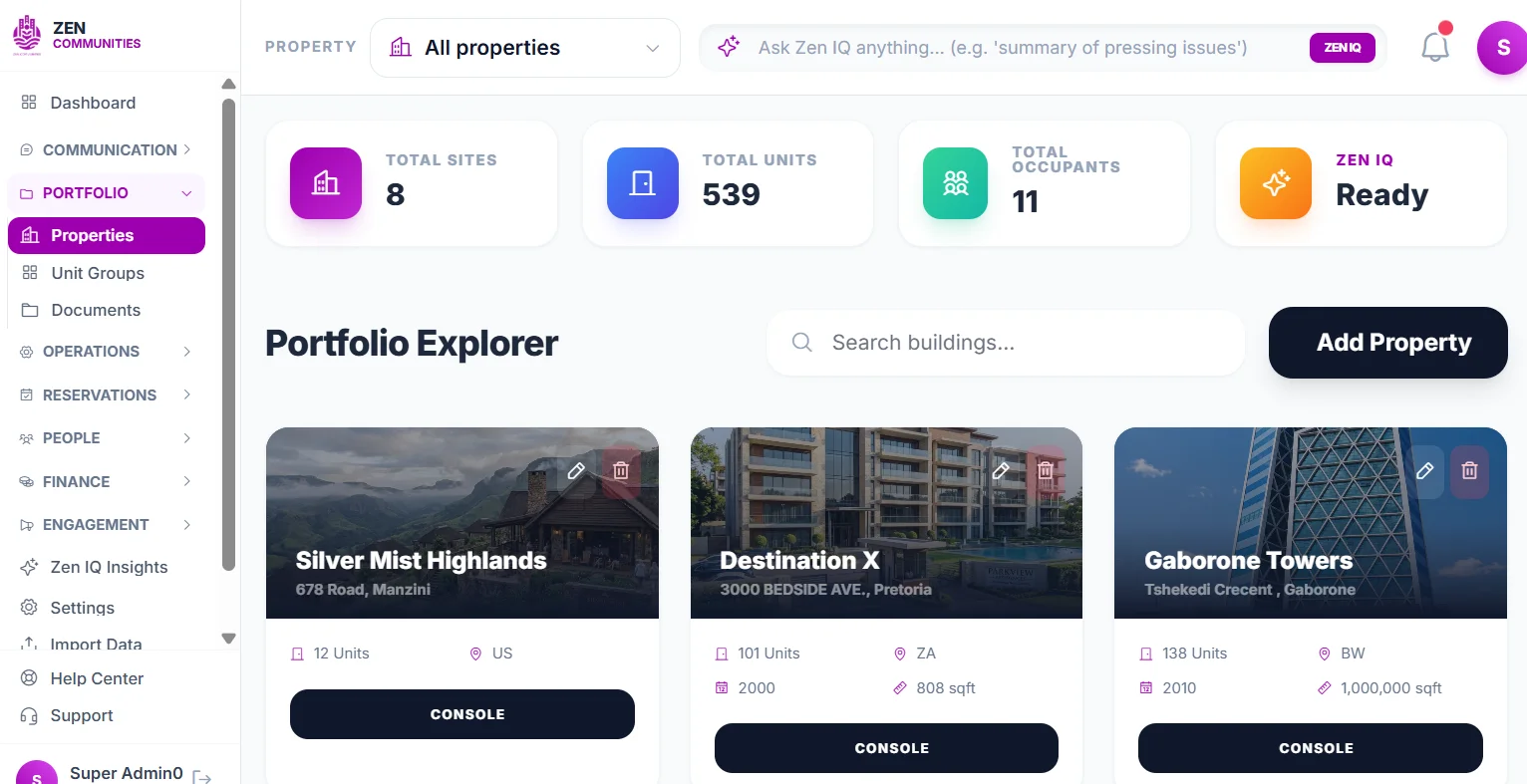 Zen Communities portfolio explorer